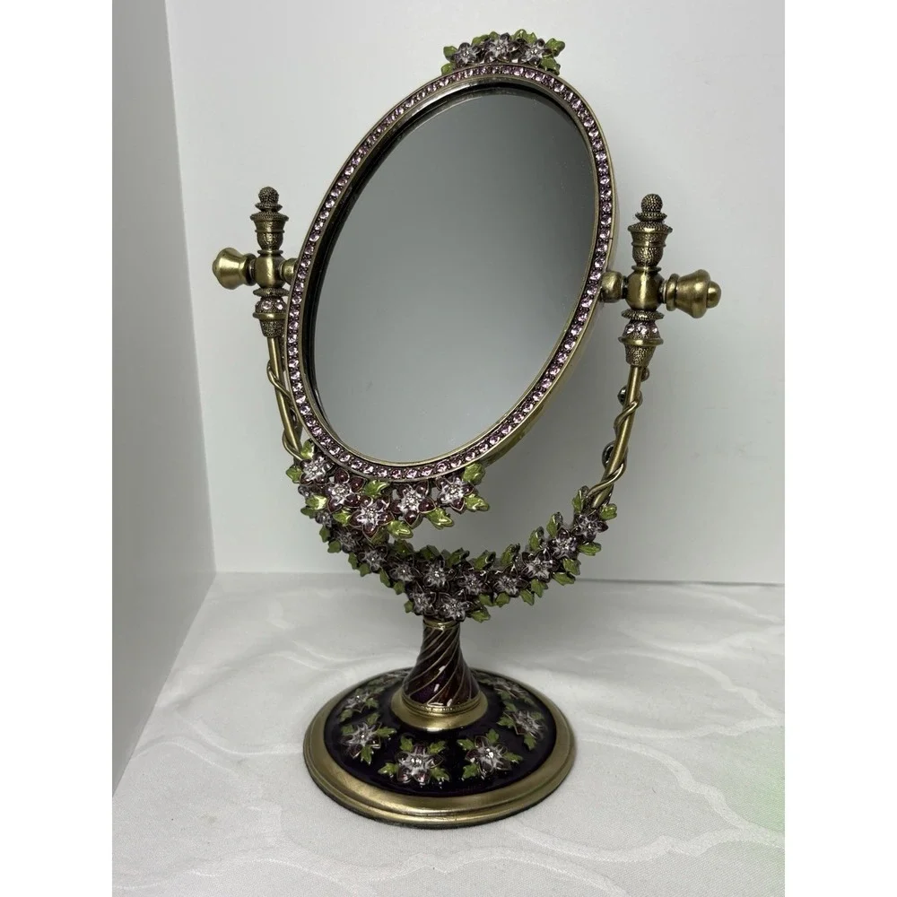 Beautiful Jeweled Two's Company Vanity Mirror Tilting Free Standing Floral